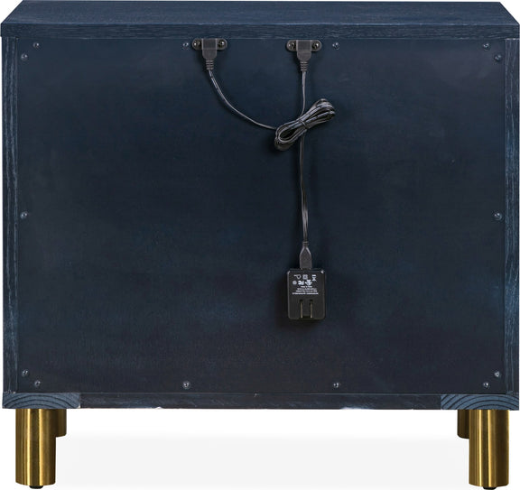 Argento Two Drawer USB Charging Nightstand in Navy Blue and Burnished Brass
