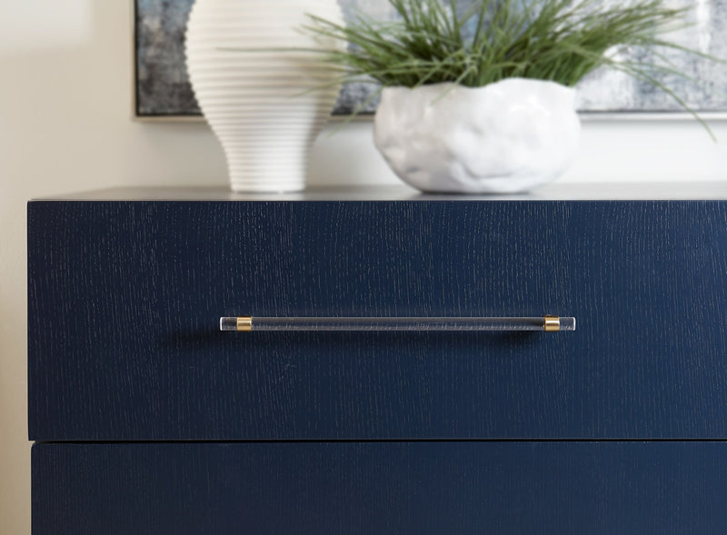 Argento Two Drawer USB Charging Nightstand in Navy Blue and Burnished Brass