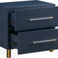 Argento Two Drawer USB Charging Nightstand in Navy Blue and Burnished Brass
