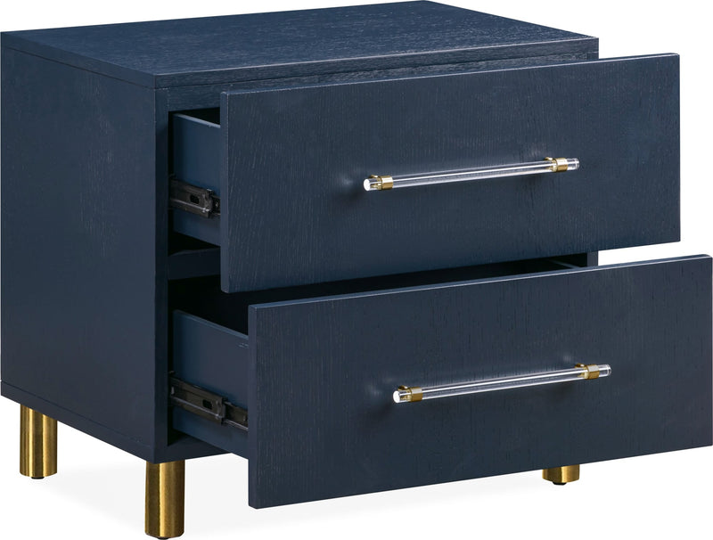 Argento Two Drawer USB Charging Nightstand in Navy Blue and Burnished Brass