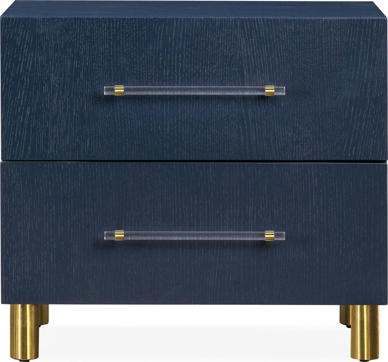 Argento Two Drawer USB Charging Nightstand in Navy Blue and Burnished Brass