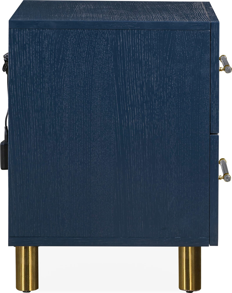 Argento Two Drawer USB Charging Nightstand in Navy Blue and Burnished Brass