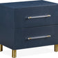 Argento Two Drawer USB Charging Nightstand in Navy Blue and Burnished Brass
