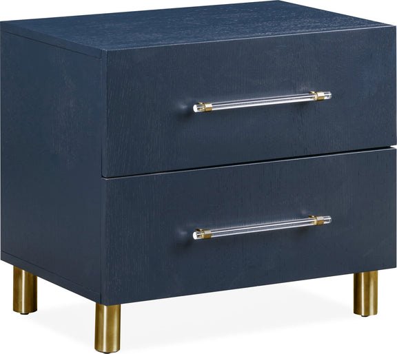 Argento Two Drawer USB Charging Nightstand in Navy Blue and Burnished Brass