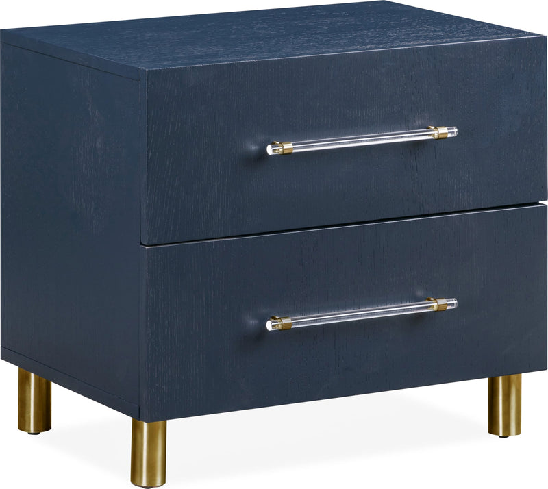 Argento Two Drawer USB Charging Nightstand in Navy Blue and Burnished Brass