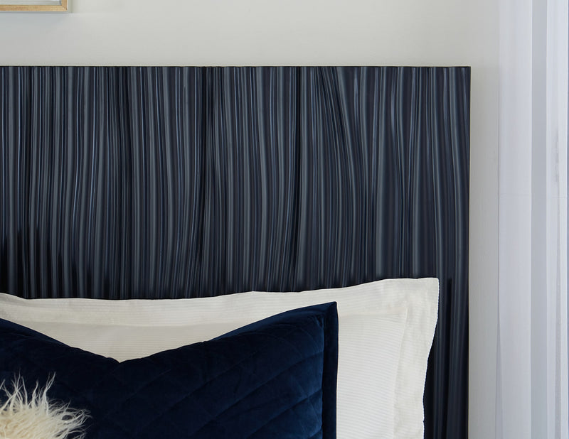 Argento Queen Bed in Navy Blue and Burnished Brass