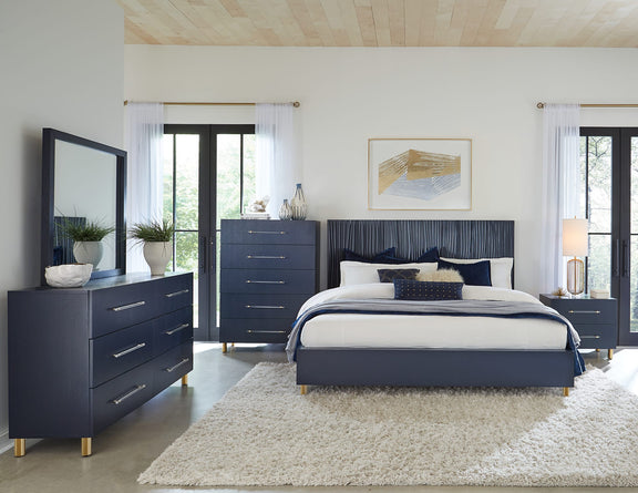 Argento Full Bed in Navy Blue and Burnished Brass