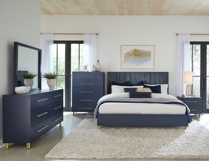 Argento Full Bed in Navy Blue and Burnished Brass