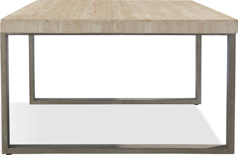 Ariela Natural Travertine Coffee Table with Bronze Metal Base
