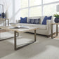 Ariela Natural Travertine Console Table with Bronze Metal Base
