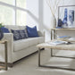 Ariela Natural Travertine Console Table with Bronze Metal Base