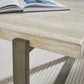 Ariela Natural Travertine End Table with Bronze Metal Base