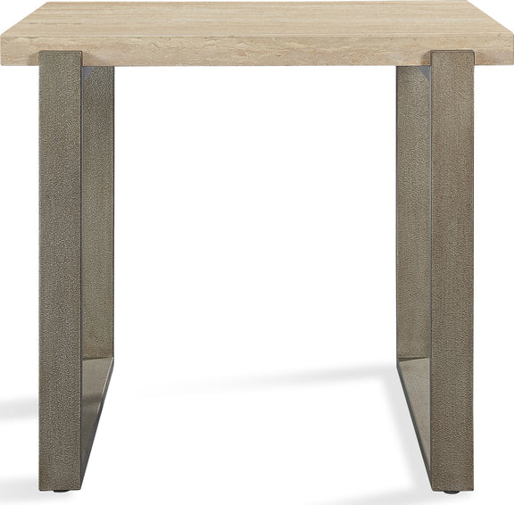 Ariela Natural Travertine End Table with Bronze Metal Base