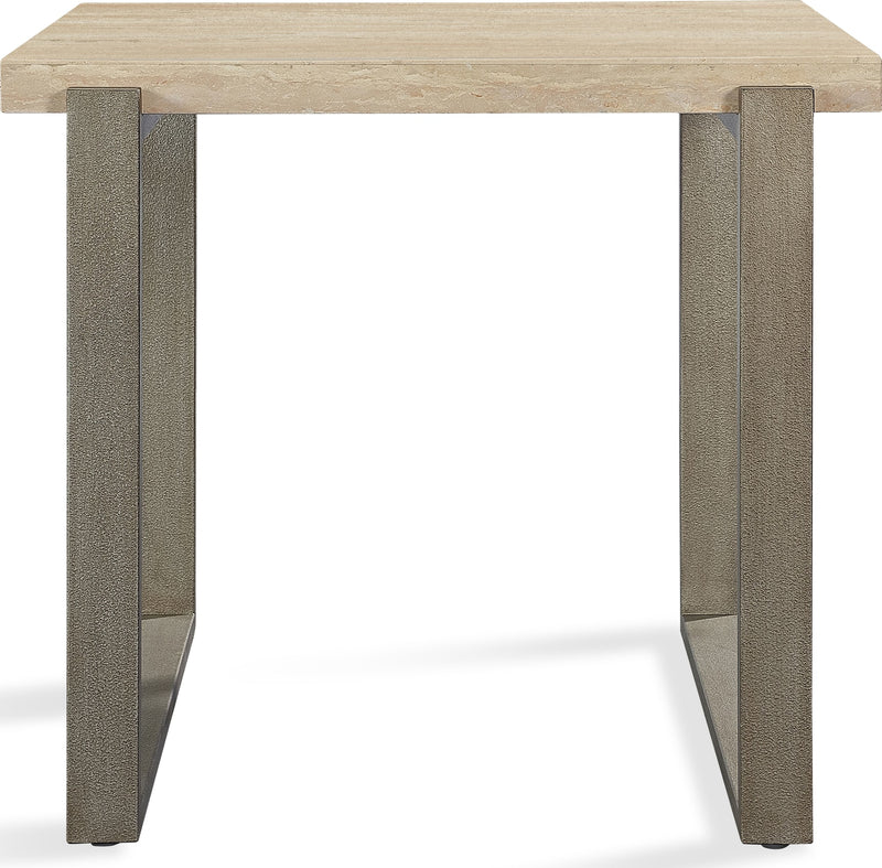Ariela Natural Travertine End Table with Bronze Metal Base