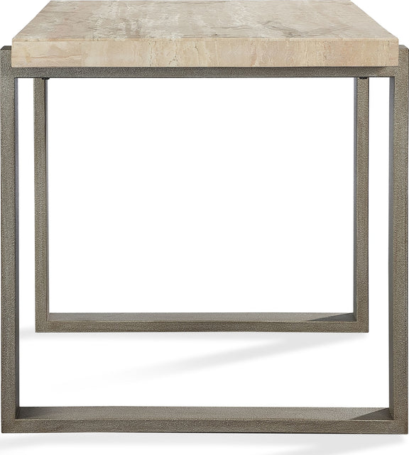 Ariela Natural Travertine End Table with Bronze Metal Base