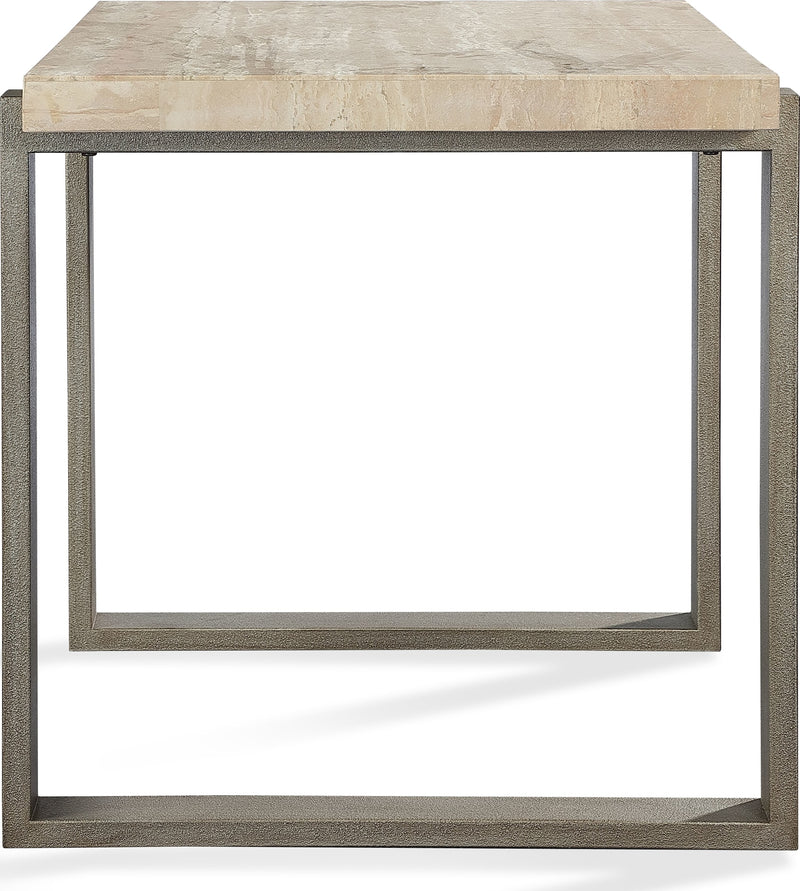 Ariela Natural Travertine End Table with Bronze Metal Base
