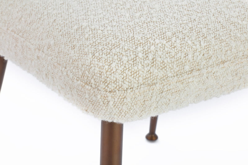 Avery Upholstered Dining Chair in Ricotta Boucle and Bronze Metal