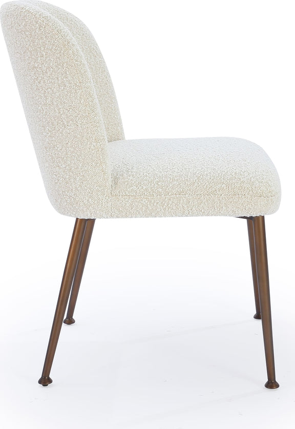 Avery Upholstered Dining Chair in Ricotta Boucle and Bronze Metal