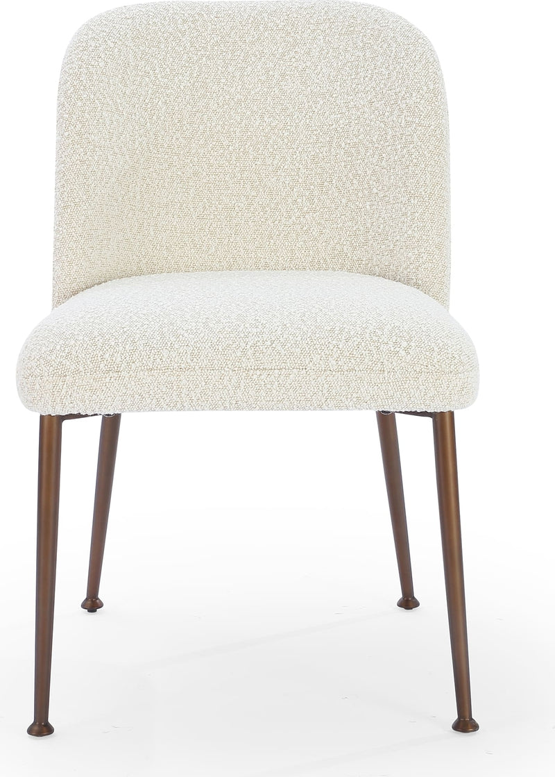 Avery Upholstered Dining Chair in Ricotta Boucle and Bronze Metal