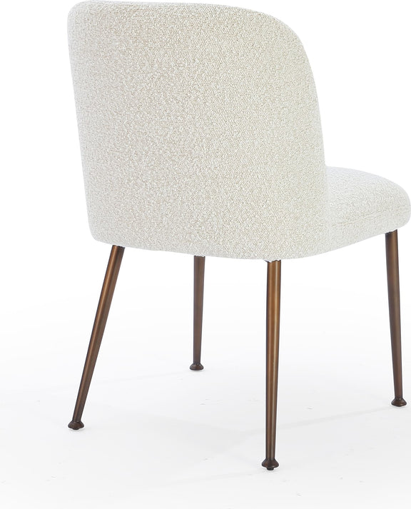 Avery Upholstered Dining Chair in Ricotta Boucle and Bronze Metal