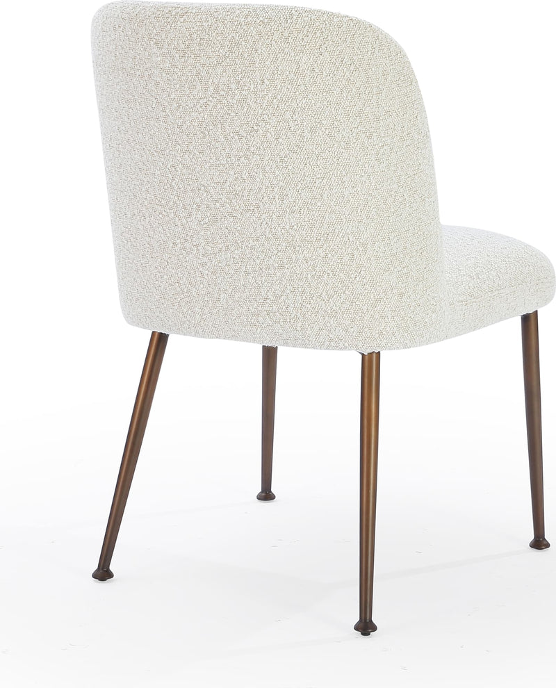 Avery Upholstered Dining Chair in Ricotta Boucle and Bronze Metal