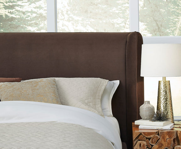 Bacall King-size Velvet Upholstered Wingback Platform Bed in Cola (2026)