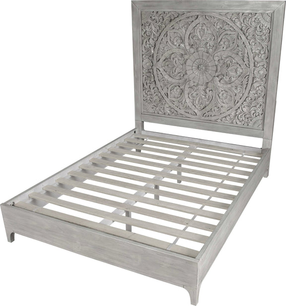 Boho Chic California King-Size Bed in Washed White
