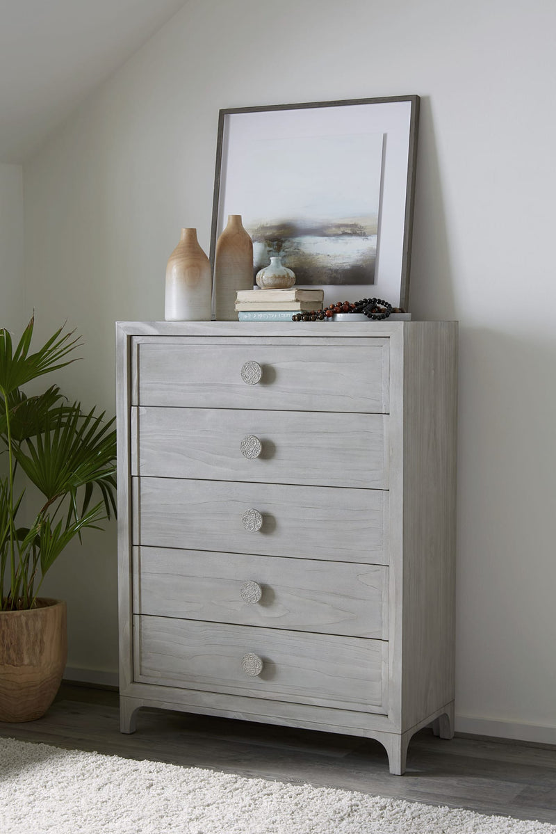 Boho Chic Five-Drawer Chest in Washed White (2024)