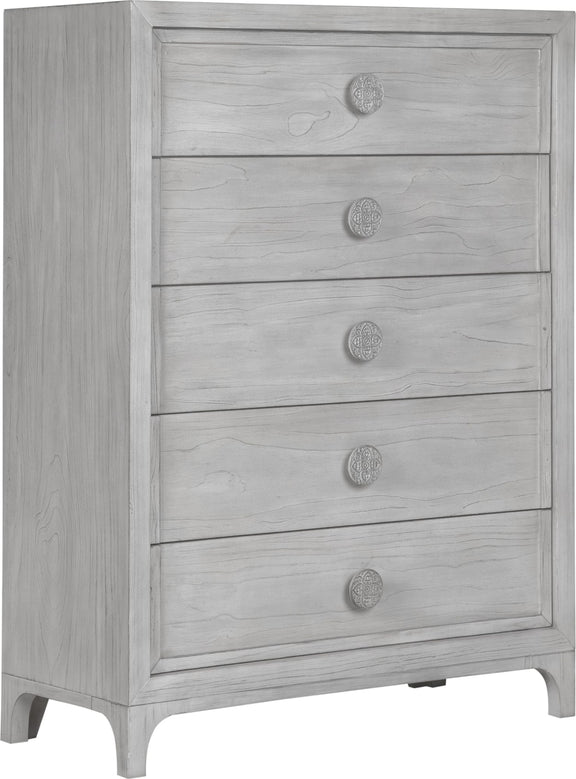 Boho Chic Five-Drawer Chest in Washed White (2024)