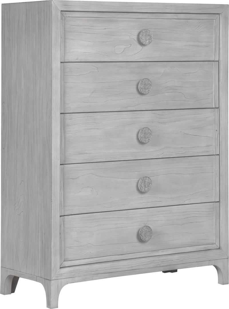 Boho Chic Five-Drawer Chest in Washed White (2024)