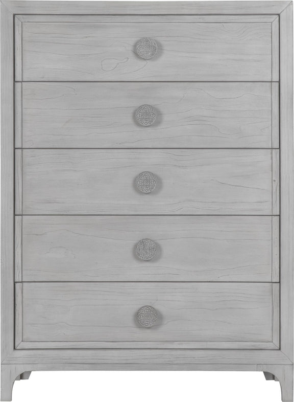 Boho Chic Five-Drawer Chest in Washed White (2024)
