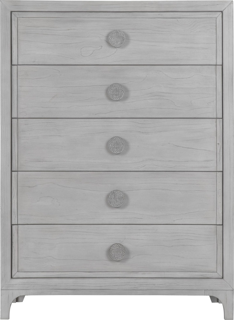 Boho Chic Five-Drawer Chest in Washed White (2024)