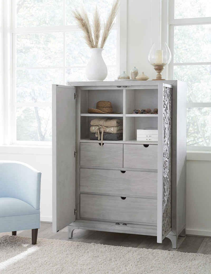 Boho Chic Wardrobe Chest in Washed White (2024)