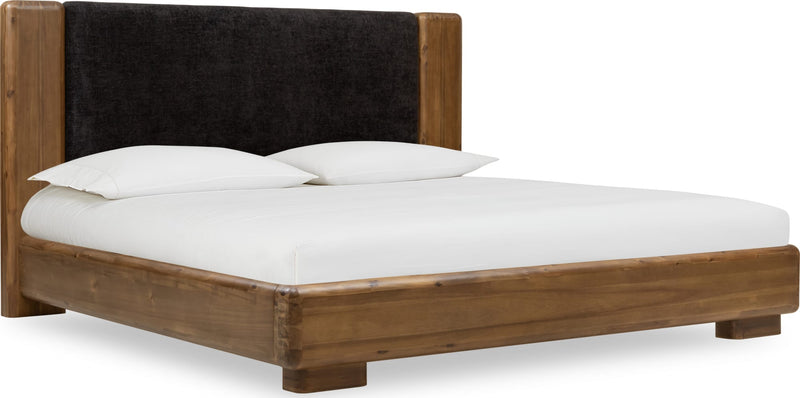 Boka California King-Size Chenille Upholstered Platform Bed in Black and Impala