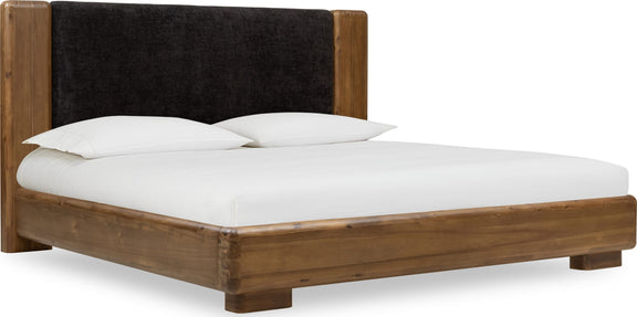 Boka Queen-Size Chenille Upholstered Platform Bed in Black and Impala