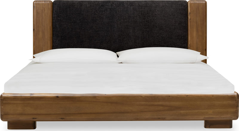 Boka Queen-Size Chenille Upholstered Platform Bed in Black and Impala