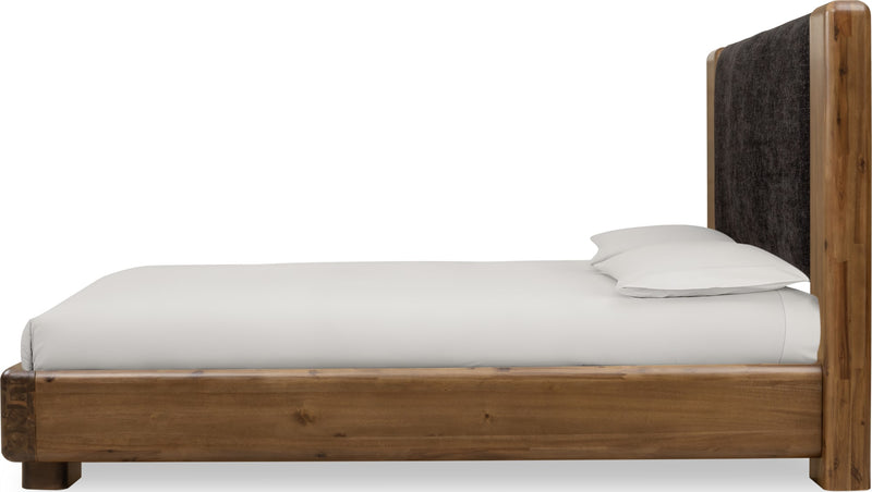 Boka Full-size Chenille Upholstered Acacia Wood Platform Bed in Black and Impala