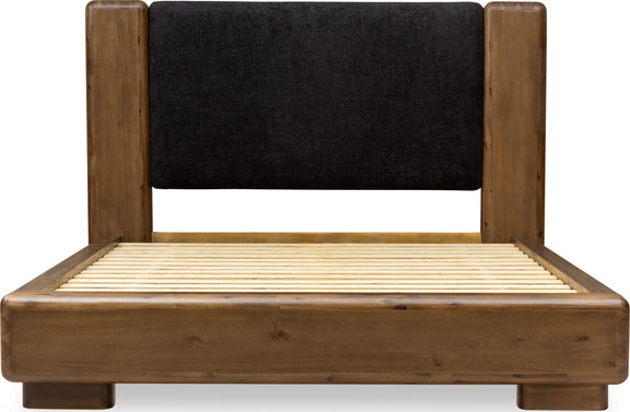 Boka Full-size Chenille Upholstered Acacia Wood Platform Bed in Black and Impala