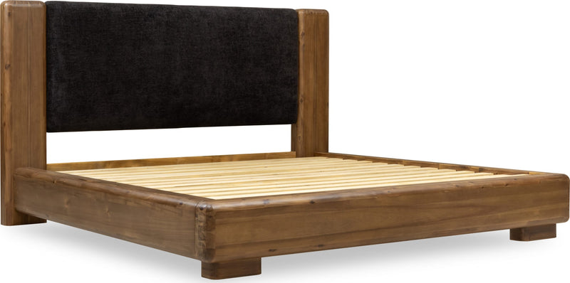 Boka King-Size Chenille Upholstered Platform Bed in Black and Impala