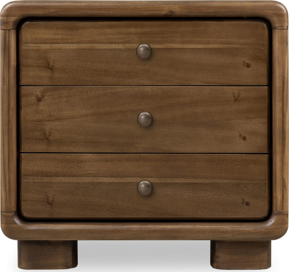 Boka Three Drawer Acacia Wood Nightstand in Impala