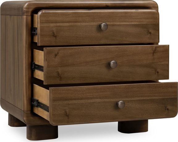 Boka Three Drawer Acacia Wood Nightstand in Impala