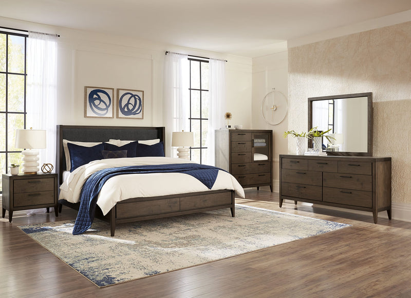 Boracay California King-size Upholstered Wingback Storage Bed in Wild Oats Brown