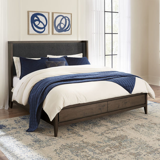 Boracay King-size Upholstered Wingback Storage Bed in Wild Oats Brown