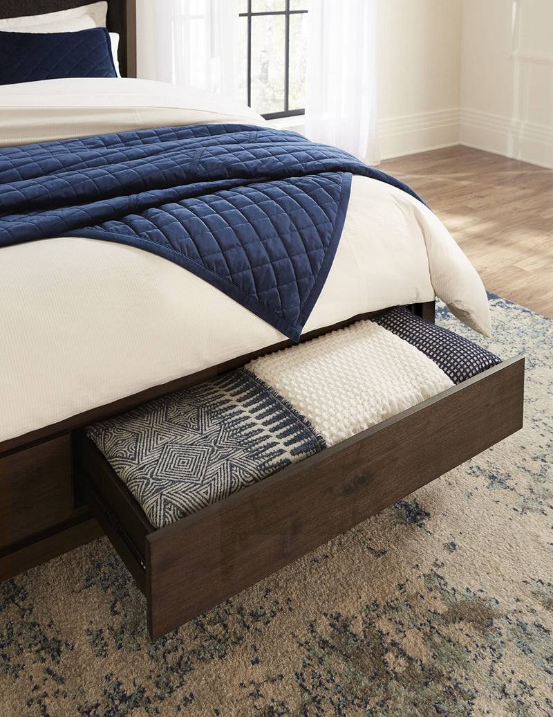 Boracay King-size Upholstered Wingback Storage Bed in Wild Oats Brown