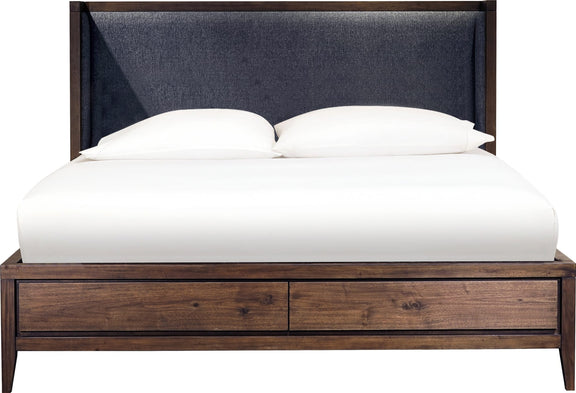 Boracay Queen-size Upholstered Wingback Storage Bed in Wild Oats Brown