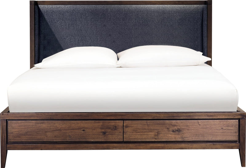 Boracay Queen-size Upholstered Wingback Storage Bed in Wild Oats Brown