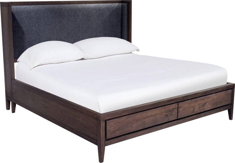 Boracay Queen-size Upholstered Wingback Storage Bed in Wild Oats Brown