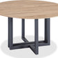 CEO Wood Pattern Round Sintered Stone Dining Table in Gunmetal and Washed Oak