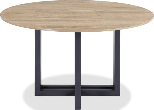 CEO Wood Pattern Round Sintered Stone Dining Table in Gunmetal and Washed Oak