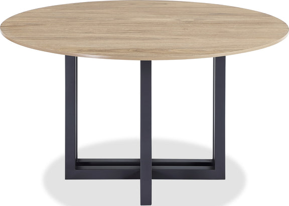 CEO Wood Pattern Round Sintered Stone Dining Table in Gunmetal and Washed Oak